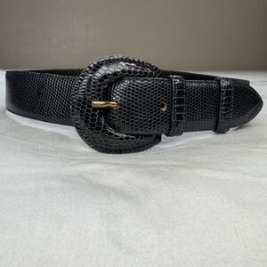 VINTAGE Alcott & Andrews Genuine Lizard Belt Women Size 70 / 28 Dark Blue ITALY